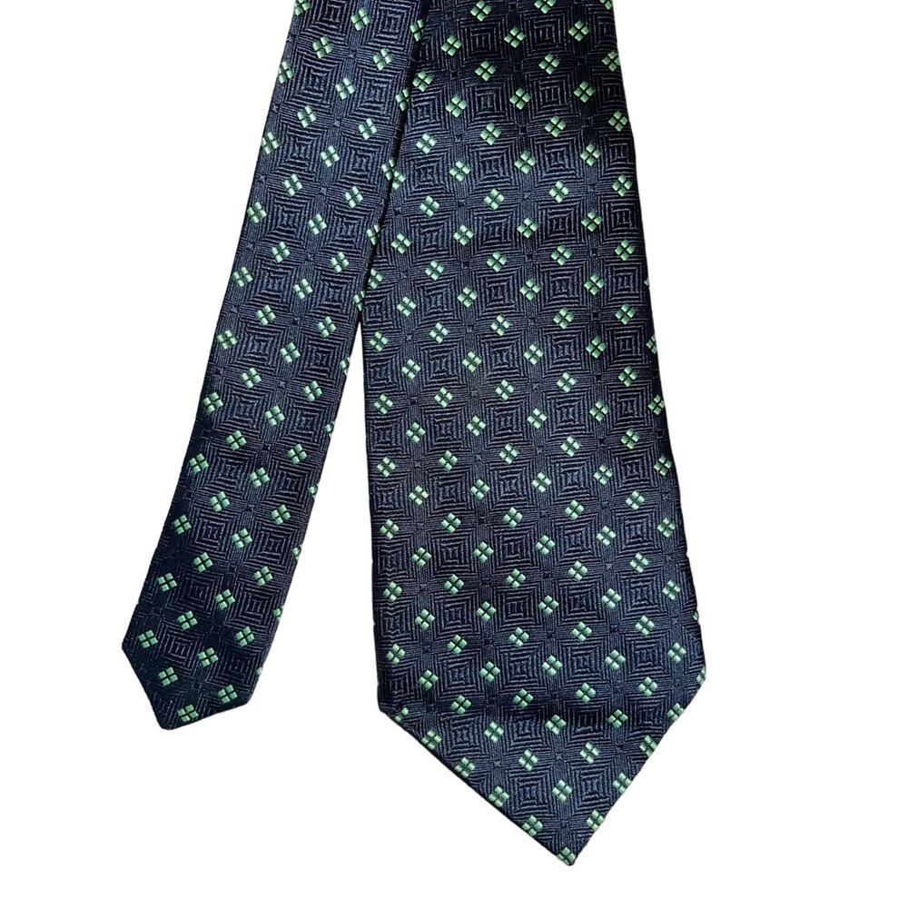 Hilditch & Key All Silk Tie ~ Dark Blue & Green Squares ~ Necktie